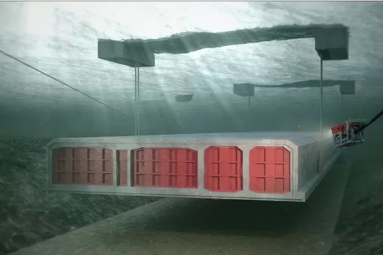Ilustrasi pengimplementasian teknologi Immersed Tunnel pada proyek terowongan jalan tol bawah laut di IKN (YouTube: TrelleborgMarine&amp;Infrastructure)