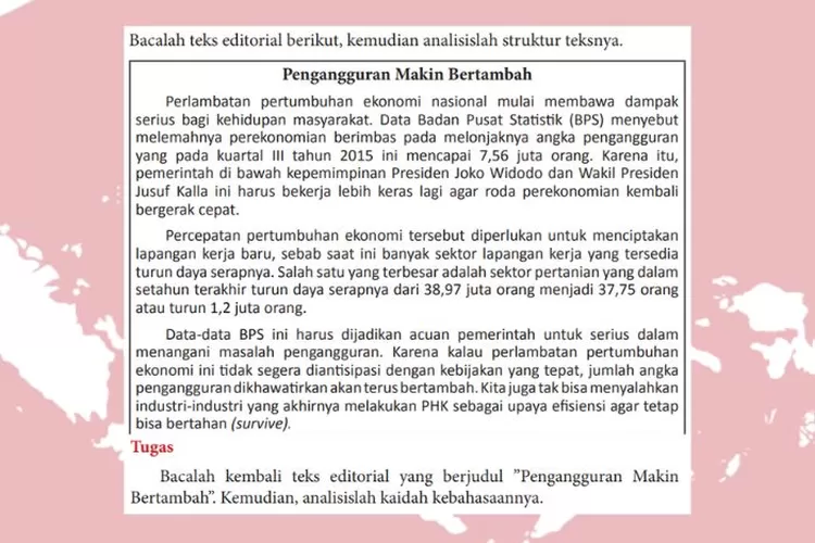 Bahasa Indonesia kelas 12 halaman 99-102: Struktur teks dan kaidah kebahasaan teks editorial 'Pengangguran Makin Bertambah'
