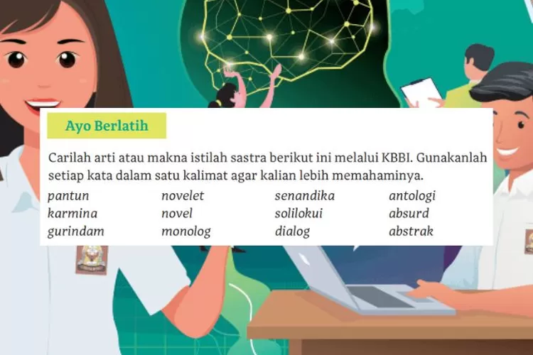 Bahasa Indonesia kelas 12 halaman 18 Kurikulum Merdeka: Mencari makna istilah sastra beserta membuat kalimatnya
