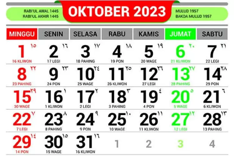 Kalender Jawa Oktober 2023, Dilengkapi Penentuan Hari Baik (tahunbaruimlek.com)