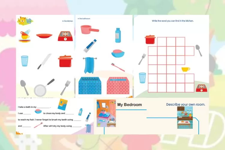 Bahasa Inggris kelas 4 halaman 56-66 Kurikulum Merdeka: Unit 6, things that you can find in the kitchen and the bathroom, describe your own bed and other room