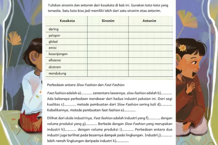 Bahasa Indonesia kelas 6 halaman 101 105 Kurikulum Merdeka: Kosakata sinonim dan antonim, memahami infografik slow fashion dan fast fashion