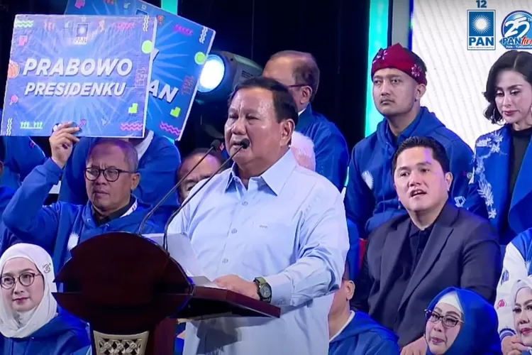 Bakal calon presiden dan wakil presiden, Prabowo Subianto dan Erick Thohir hadir dalam Bimbingan Teknis (Bimtek) dan Perayaan HUT Ke-25 Partai Amanat Nasional (PAN)  (Gorajuara/Tangkap layar/YouTube PAN TV)