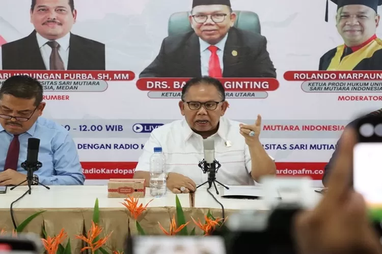 Ketua DPRD Sumut Baskami Ginting pada acara di Universitas Sari Mutiara Medan (Realitasonline.id/mis)