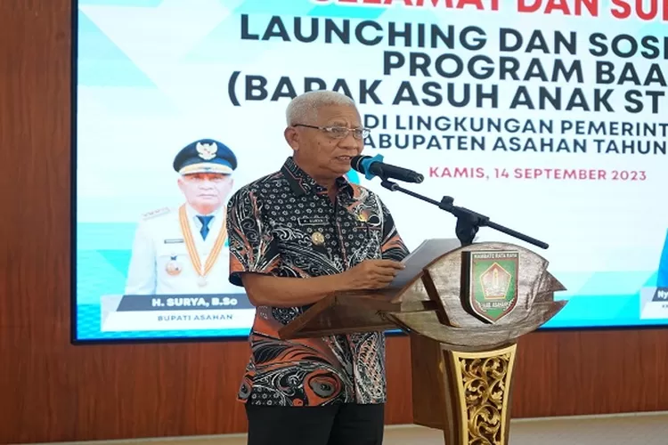 Bupati Asahan saat menyampaikan pidatonya dikegiatan Launching Program BAAS&nbsp; (Realitasonline.id/HS)