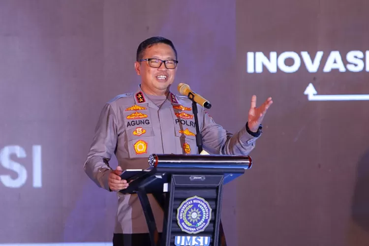 Kapolda Sumut, Irjen Pol Agung Setya Imam Effendi memberi penjelasan bahaya narkoba di UMSU, Senin (25/9/2023)