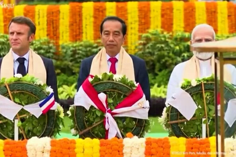 Presiden Jokowi dan Para Pemimpin G20 Beri Penghormatan di Mahatma Gandhi Samadhi, Rajghat, New Delhi. (Tangkapan lsyar Youtube Setpres)