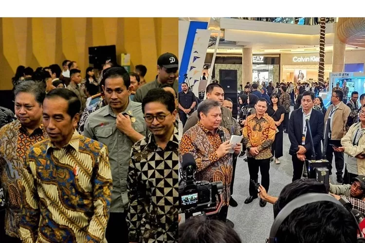 Menteri Koordinator Bidang Perekonomian Airlangga Hartarto saat mendampingi Presiden Joko Widodo dan memberikan keterangan kepada awak media pada acara Main Event Sewindu PSN (ekon.go.id)
