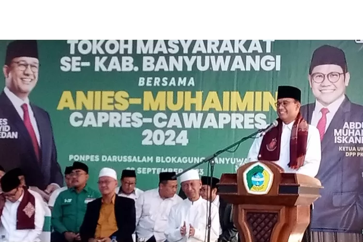 Pasangan bakal calon presiden dan wakil presiden  Anies Baswedan dan Muhaimin Iskandar (AMIN) saat berkunjung ke pondok pesantren Darussalam Blokagung Banyuwangi, Jawa Timur (Ist)