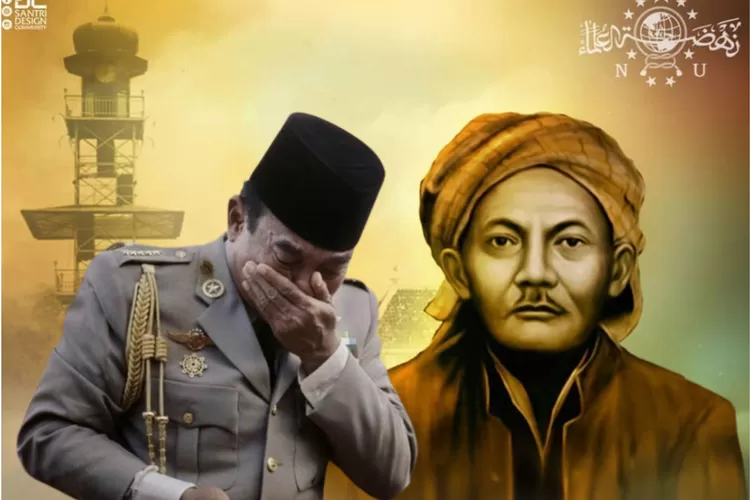 Potret Soekarno dan pendiri Nahdlatul Ulama, KH Hasyim Asy'ari  (Kolase Instagram @soekrno_hatta_1945, @santridesign)