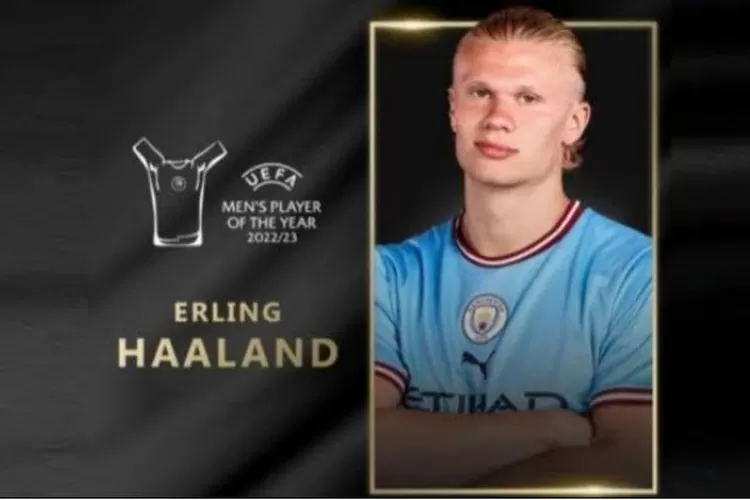 Pemain Manchester City,  Erling Haaland terpilih menjadi pemain terbaik UEFA mengalahkan Lionel Messi.  (dok. Uefa.com)