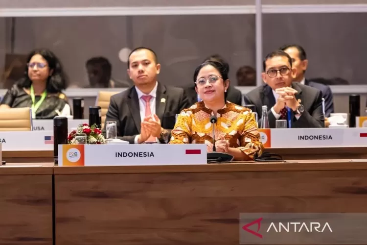 Ketua DPR RI Puan Maharani saat menghadiri perhelatan hari kedua G20 Parliamentary Speaker's Summit (P20) Ke-9 di New Delhi, India, Sabtu (14/10/2023).  (ANTARA/HO-DPR RI)