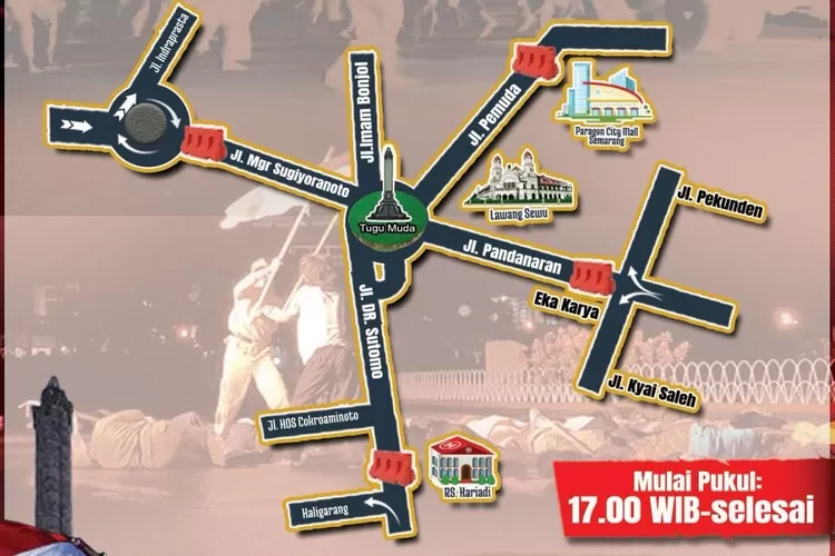 Penutupan ruas jalan di area Tugu Muda dalam rangka Pertempuran Lima Hari di Semarang.  ((Dishub))