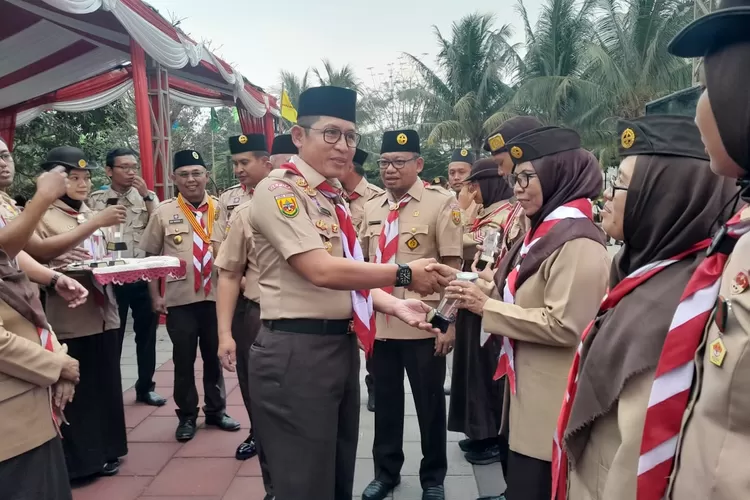 Kapolres Metro Depok, Kombes Ahmad Fuady menghadiri Puncak Peringatan Hari Pramuka Tingkat Kota Depok, yang helat di Alun-alun Kota Depok, Kelurahan Jatimulya, Kecamatan Cilodong, Selasa (29/8). (ANDIKA EKA/RADAR DEPOK)