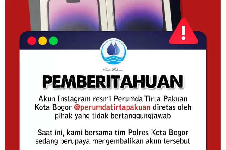 Akun instagram Perumda Tirta Pakuan Kota Bogor diretas. (Perumda Tirta Pakuan)