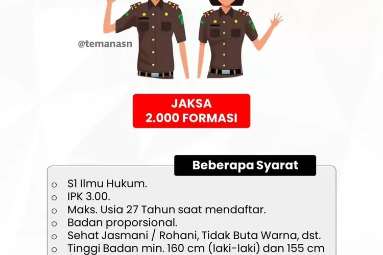 Syarat untuk bisa melamar jaksa, umur maksimal 27 tahun dan memiliki badan yang proporsional. (tangkapan layar instagram @kejaksaan)
