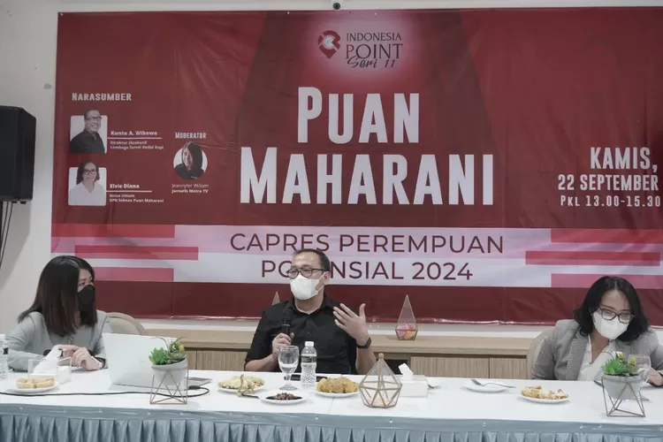 DISKUSI : Direktur Eksekutif Lembaga Survei Kedai Kopi Kunto A. Wibowo sebut Puan Maharani miliki rekam jejak jelas dan berkomitmen dalam diskusi Politik Indonesia Point bertajuk 'Puan Maharani Capres Perempuan Potensial 2024, di Jakarta, Kamis (22/09). RICKY/RADARDEPOK