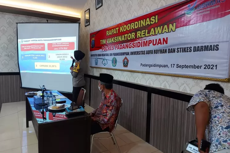 Kapolres Padangsidimpuan AKBP. Juliani Prihartini, S.IK, MH, memimpin Rakor pembentukan tim relawan dari kalangan mahasiswa di aula Mapolres Padangsidimpuan, Jumat (17/9/2021). (Foto : Realitasonline / Riswandy)