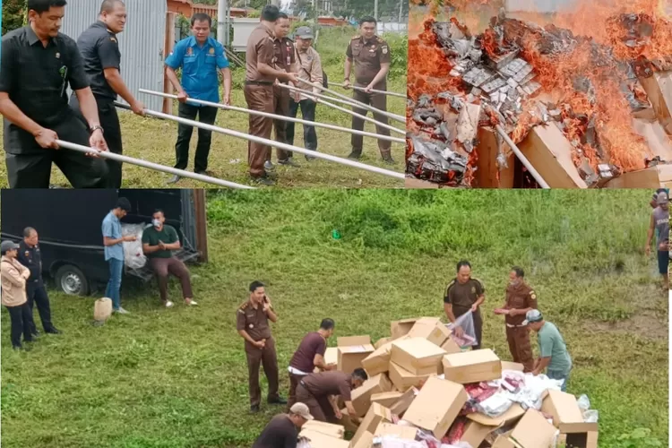Musnahkan rokok ilegal, Bea Cukai, Kejaksaan, Pengadilan dan BNN Musnahkan ratusan ribu batang rokok ilegal merk luffman (realitasonline/Sya'ban Sinaga)