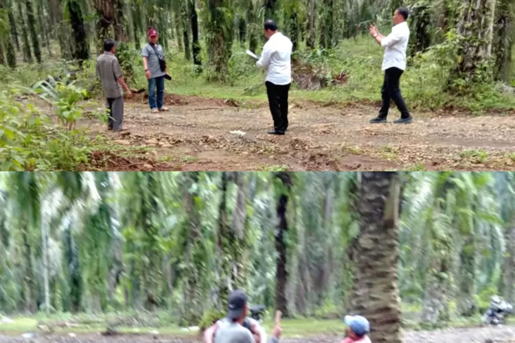 Tim unit Harda Poldasu saat berada di lokasi tanah kebun warga diserobot jadi jalan desa