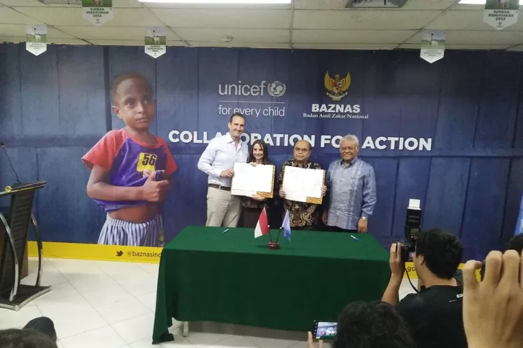 Penandatangana MoU Kolaborasi antara BAZNAS dan Unicef di kantor BAZNAS, Jumat (5/7/2019).