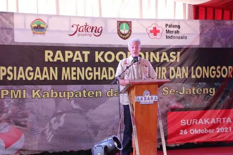 Gubernur Jawa Tengah Ganjar Pranowo saat membuka rakor kesiapsiagaan PMI hadapi bencana
