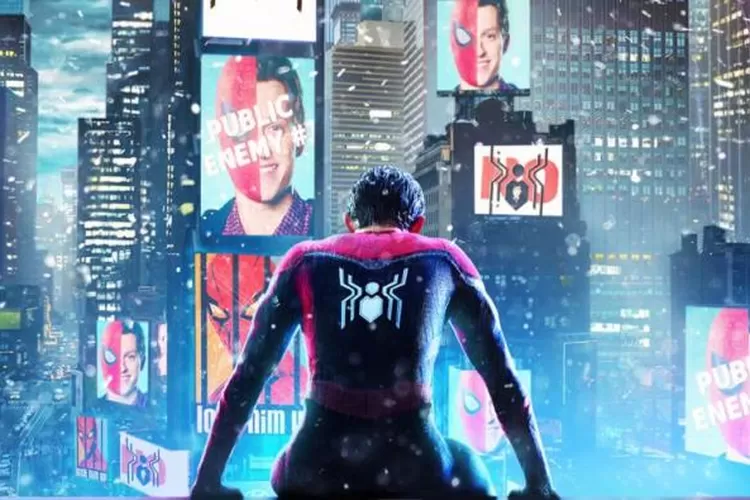 Screenshot poster internasional untuk Spider-Man: Tidak Ada Jalan Pulang menunjukkan Peter Parker di New York City yang bersalju. (Poster : Net)