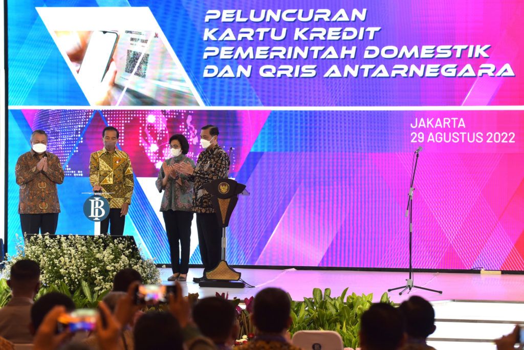 Presiden Jokowi pada Peluncuran Kartu Kredit Pemerintah Domestik dan QRIS Antarnegara, Senin (29/08/2022), di Jakarta.