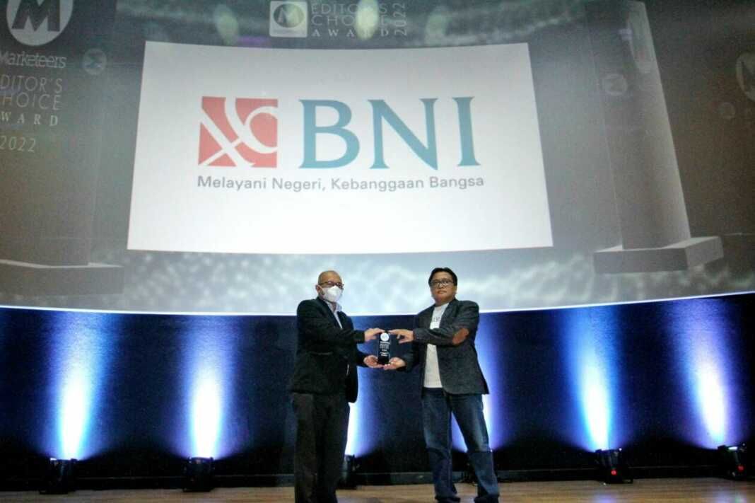 BNI didapuk menjadi salah satu pemenang dalam "Marketeers Editor’s Choice Award 2022" kategori Seamless Financial Platform of the Year yang diselenggarakan Marketeers.