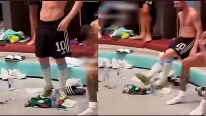 Gambar dan video Lionel Messi seolah menginjak dan mengelap lantai menggunakan jersey Meksiko viral. (SMSolo/tangkapan layar)