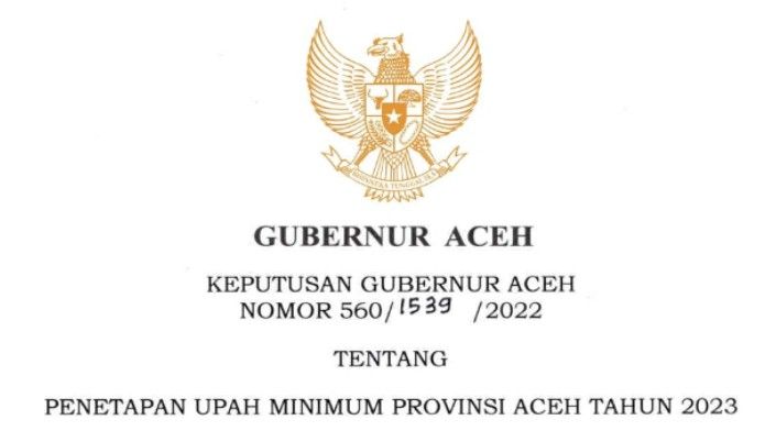 Tangkap layar SK Gubernur Aceh tentang penetapan UMP 2023. 
