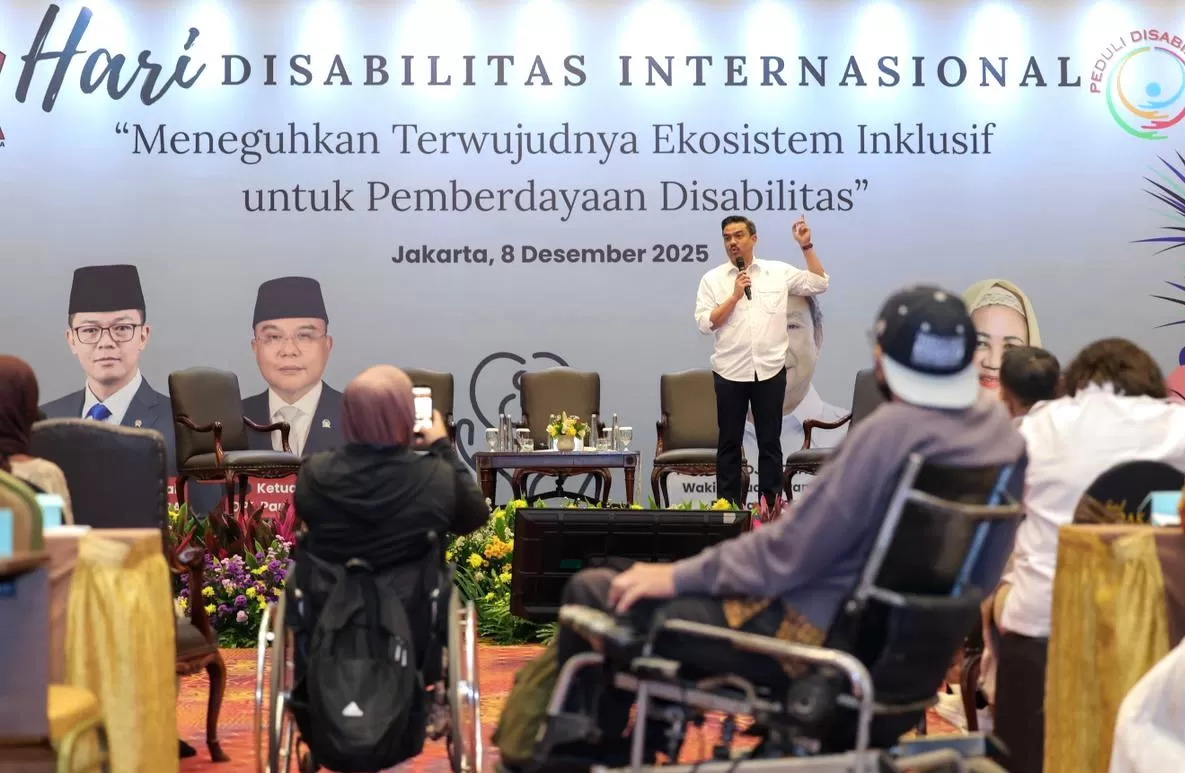Menteri Maman saat menghadiri peringatan Hari Disabilitas Internasional 2025 di Jakarta, Senin, 8 Desember 2025. 