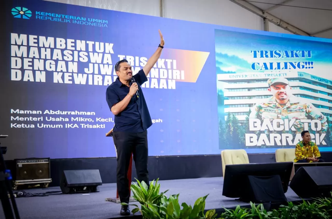 Menteri Maman saat acara Pengenalan Kehidupan Kampus Mahasiswa Baru (PKKMB) di Kampus Universitas Trisakti, Jakarta, Senin, 25 Agustus 2025.
