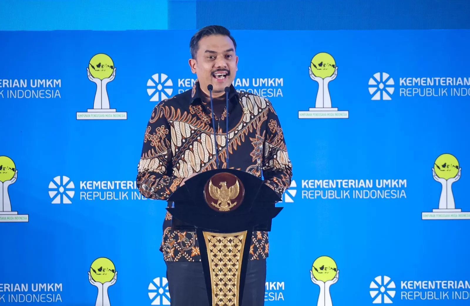 Menteri Usaha Mikro, Kecil, dan Menengah (UMKM) Maman Abdurrahman saat sambutan Hari Kewirausahaan Nasional 2025.