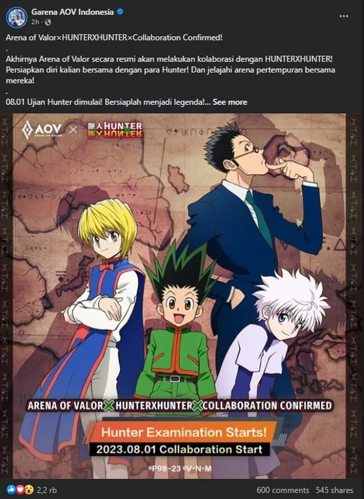 Kolaborasi AOV Dan Hunter X Hunter Akan Hadirkan Skin Untuk Gon, Killua ...