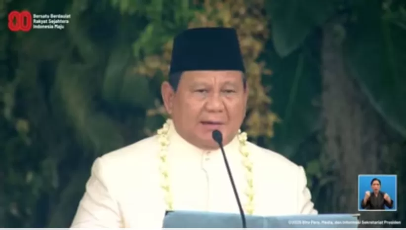 Presiden Prabowo Subianto memimpin upacara peringatan detik-detik Proklamasi Kemerdekaan Republik Indonesia ke-80 yang digelar di halaman Istana Merdeka, Jakarta, Minggu (17/8/2025).