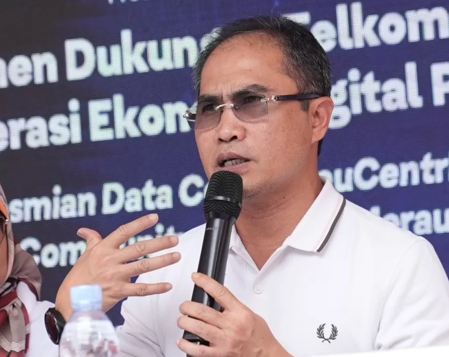 Direktur Wholesale & International Service Telkom Honesti Basyir saat sesi Press Conference acara peresmian fasilitas edge data center neuCentrIX Telkom ke-28.