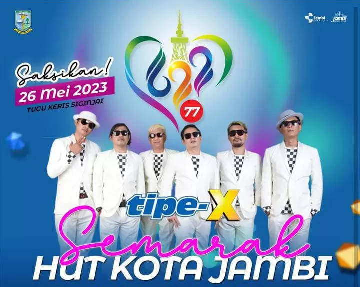 Poster group band Tipe-X yang menyemarakkan HUT Kota Jambi. (Ig @humaskotajambi)