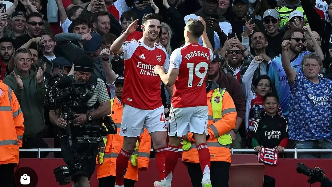 Declan Rice merayakan gol ke gawang Newcastle yang memastikan kemenangan penting bagi Arsenal.(Foto: Instagram @arsenal)