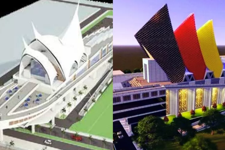 Before dan After desain Gedung Kebudayaan Sumbar yang nasibnya mangkrak (Kolase Facebook Anak Anak Minang)
