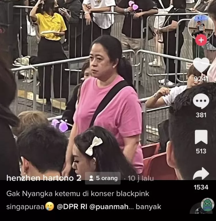 Seorang perempuan mirip dengan Ketua DPR RI Puan Maharani terciduk tengah menyaksikan konser Blackpink