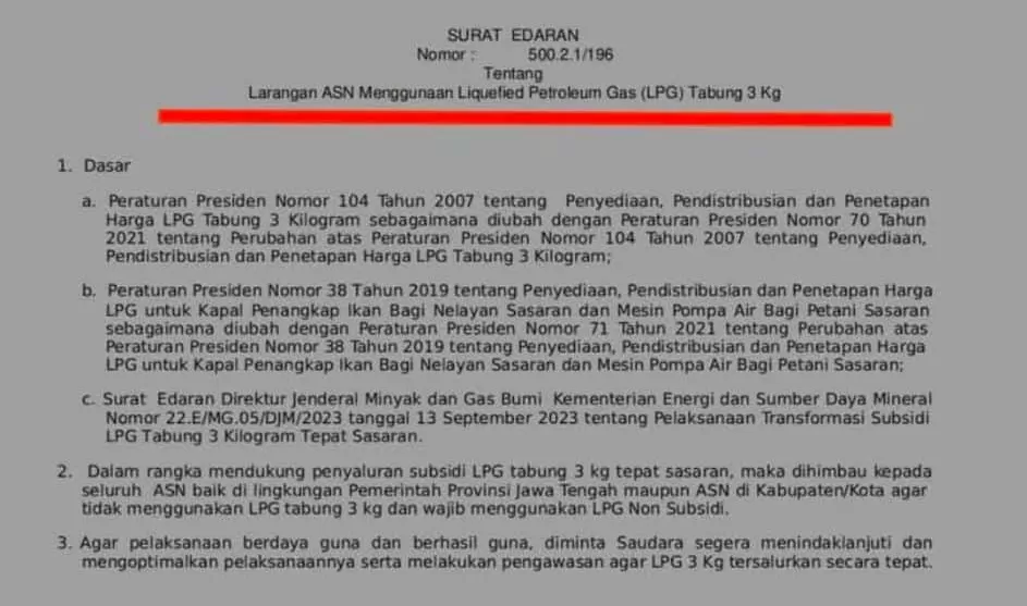 ASN Dilarang Gunakan LPG 3 Kg