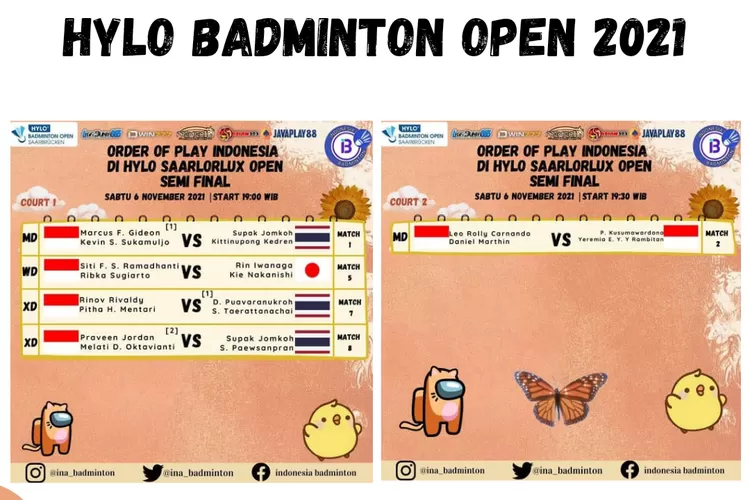 Line-up atlet yang bertanding di babak semi final Hylo Badminton Open 2021 (Dok. Enampagi.id)