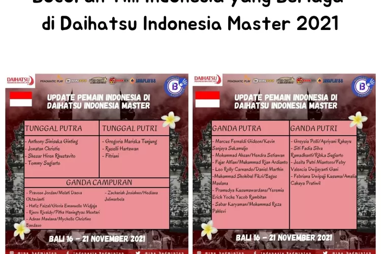 Atlet-atlet bulutangkis Indonesia yang akan berlaga di Daihatsu Indonesia Masters 2021 (Kolase Instagram/@badminton.Ina dan olah gambar oleh Enampagi.id)