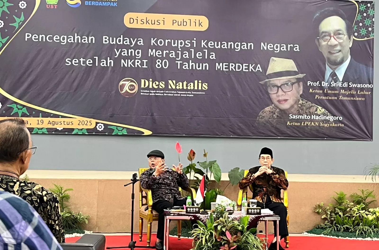 Diskusi publik bertajuk &ldquo;Pencegahan Budaya Korupsi Keuangan Negara yang Merajalela Setelah NKRI 80 Tahun Merdeka&rdquo; digelar di Kampus UST, Yogyakarta, Selasa, 19 Agustus 2025.