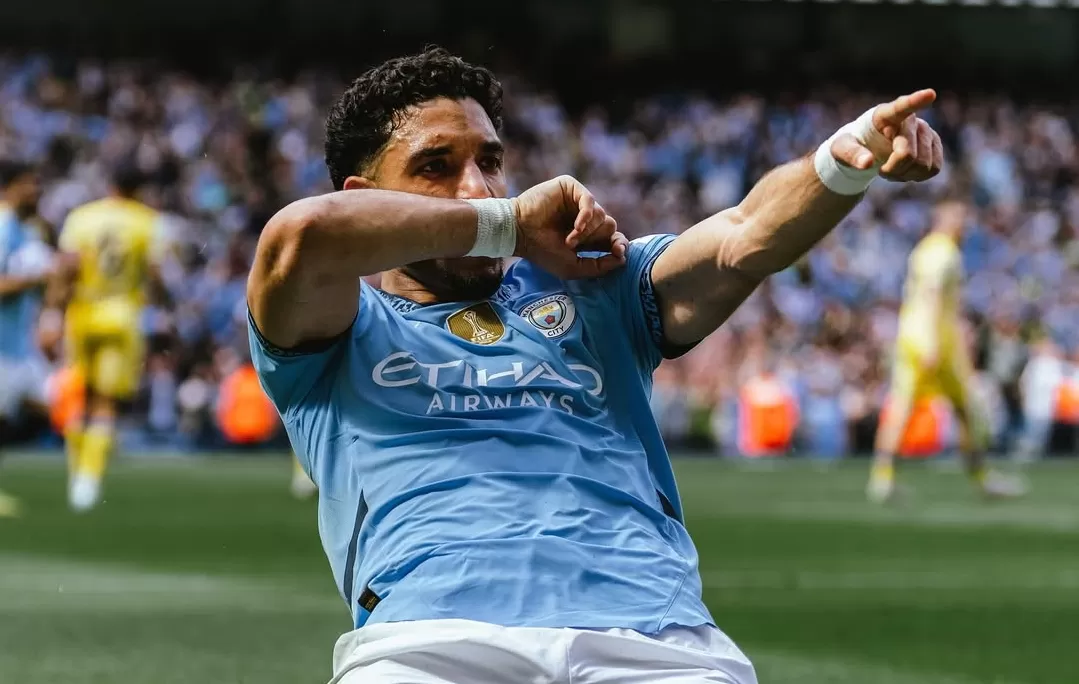 Omar Marmoush rayakan gol jarak jauhnya yang buka keunggulan untuk Manchester City. (Foto: Instagram @omarmarmoush7)