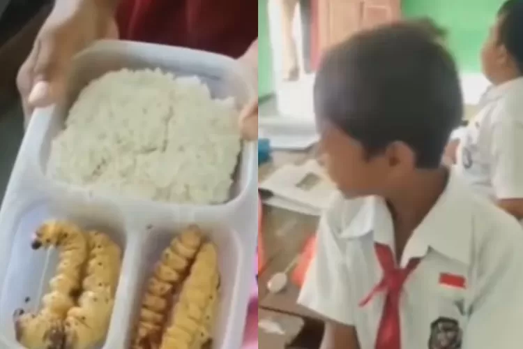 Tangkapan layar video viral dari seorang g.uru SD usai memberi respons terhadap siswa yang bawa bekal ulat sagu ke sekolah (Instagram @lambe_turah)
