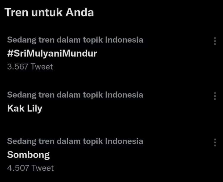 Tagar SriMulyaniMundur Trending (Foto: Tangkapan Layar Twitter)