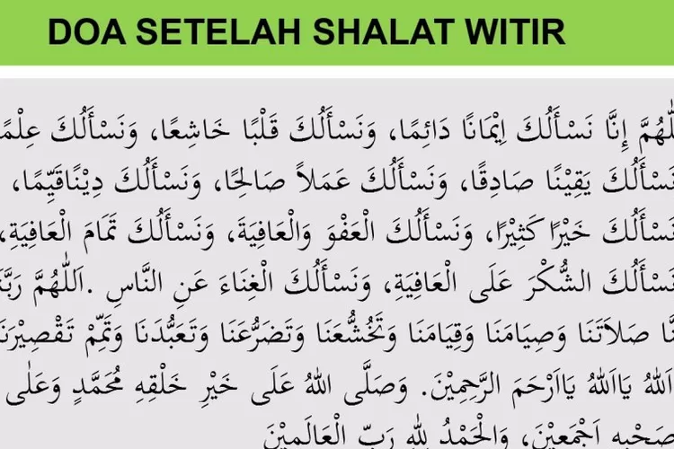 Bacaan Doa Sholat Tarawih Dan Witir Dalam Bahasa Arab Dan Artinya