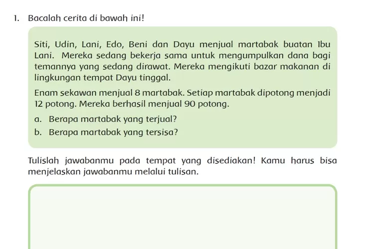 Materi 'Soal Cerita Pecahan', Kunci Jawaban Tema 2 Kelas 6 Halaman 30